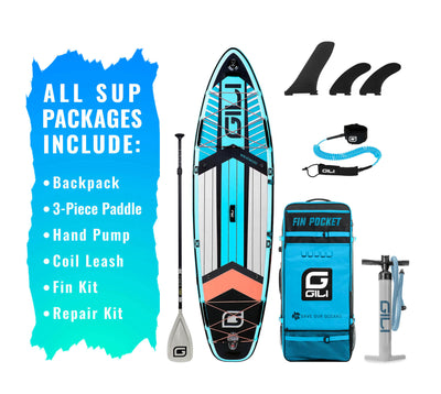 GILI 10'6 Komodo Inflatable Paddle Board package bundle in Blue