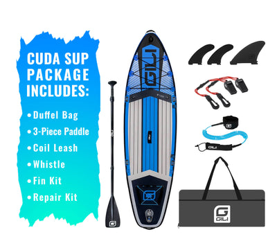 GILI 9' Cuda Blue paddle board bundle accessories
