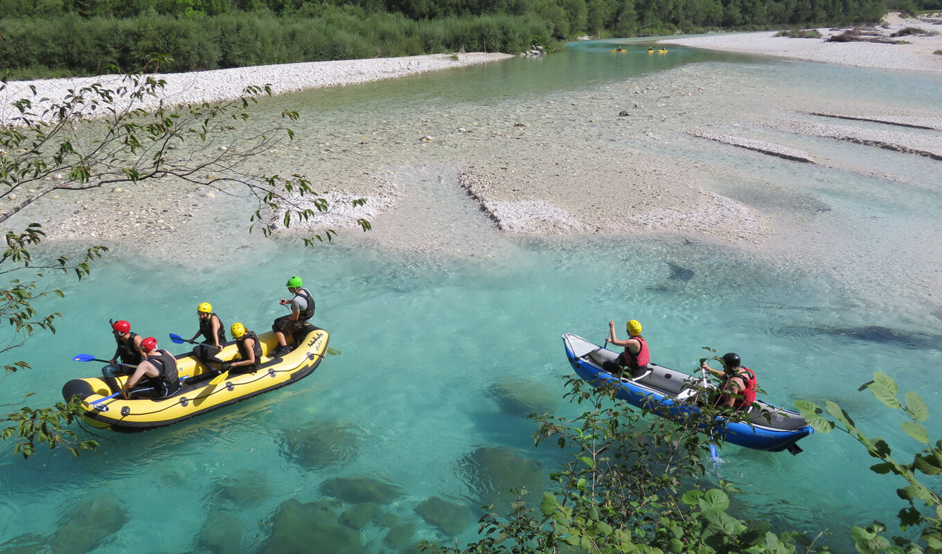 Group of people kayaking using inflatable kayak