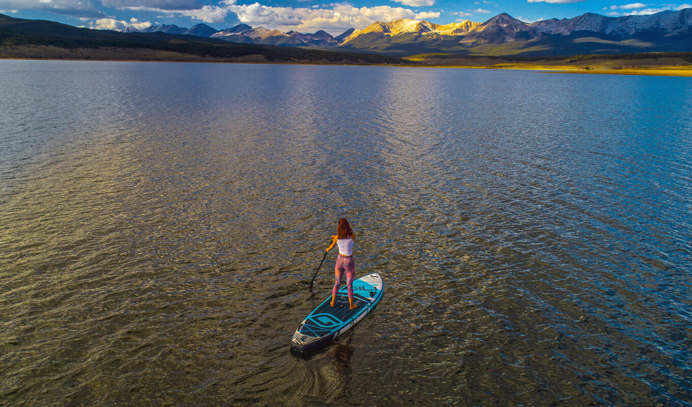 Inflatable SUP boards on lake