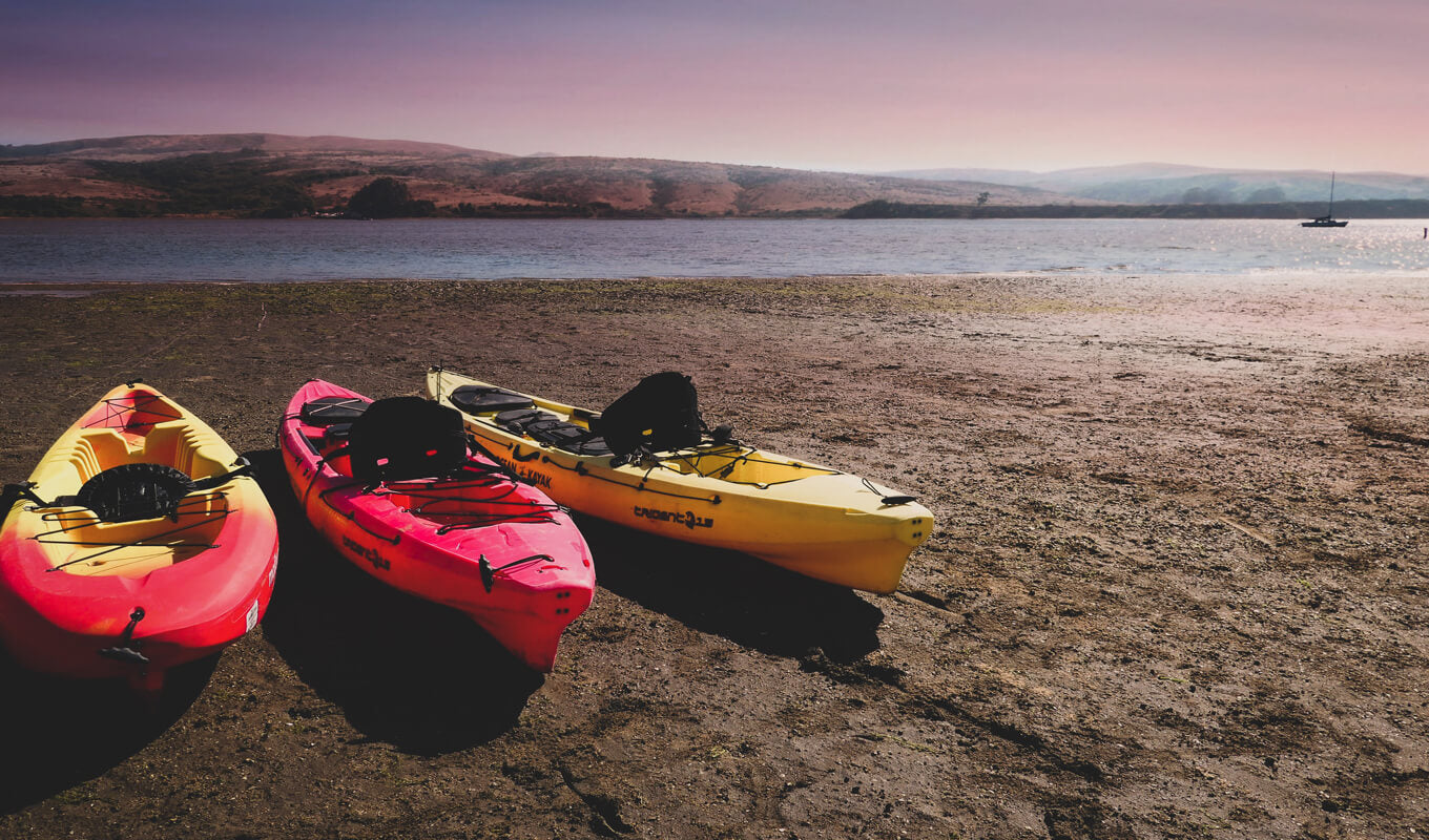 Colorful ocean kayaks